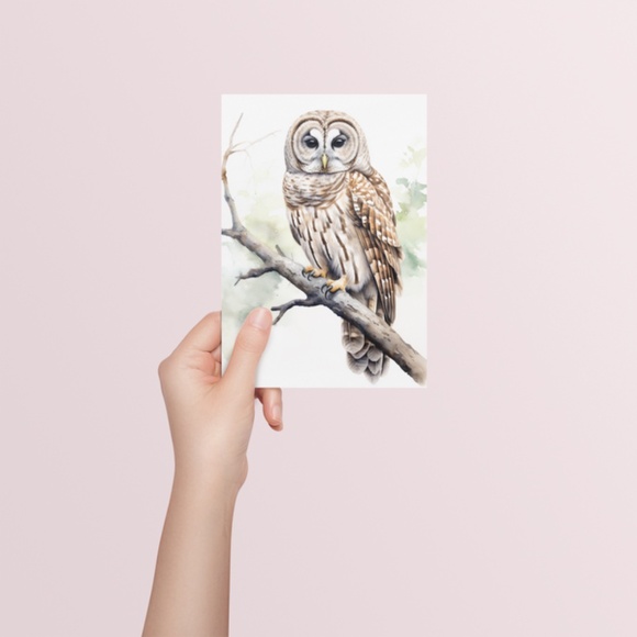 Watercolor Barred Owl Portrait Wall Art Illustration Print Poster Unframed - Picture 6 of 7
